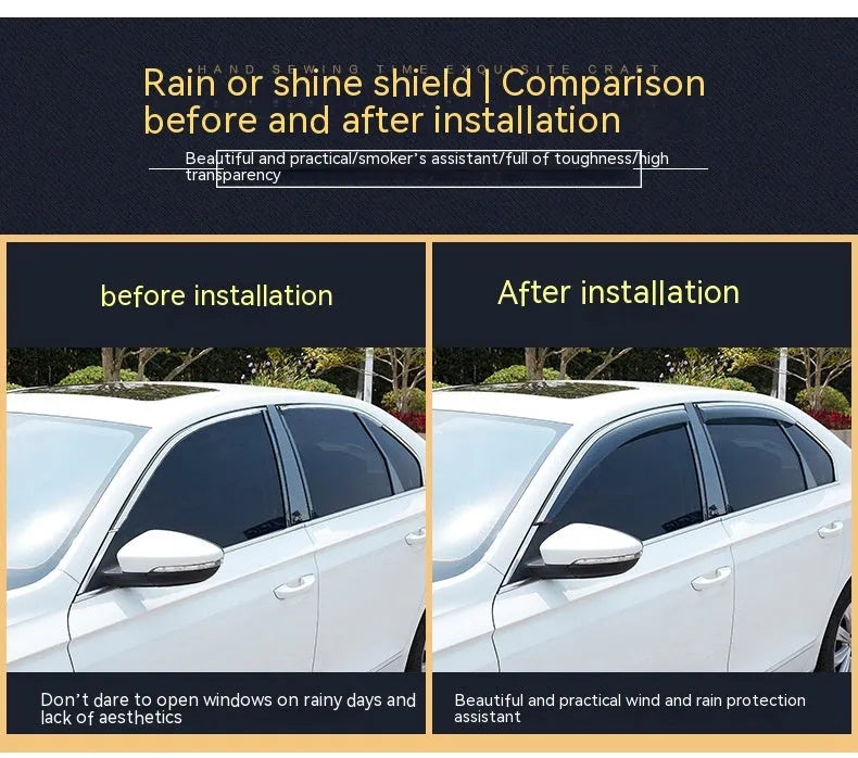 Set of four black PVC car window rain visors for Jeep Wrangler 2007-2021 on a white background