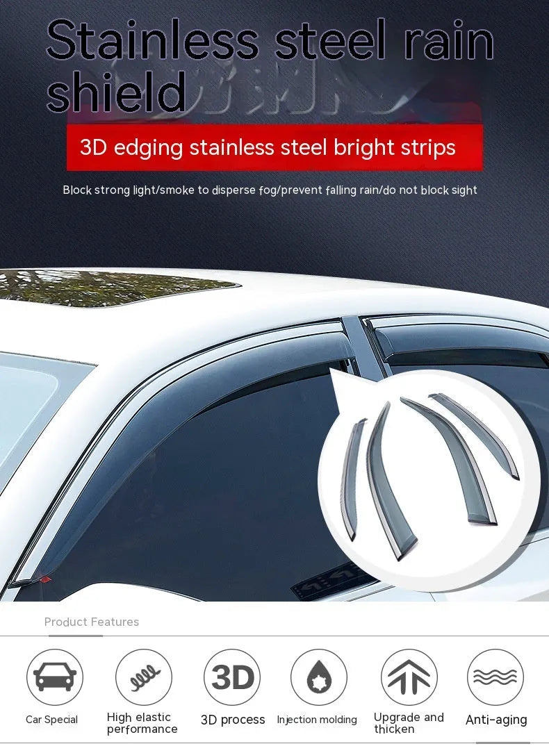Set of four black PVC car window rain visors for Jeep Wrangler 2007-2021 on a white background