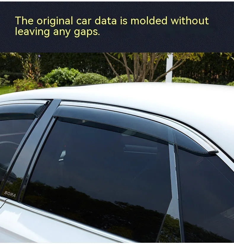 Set of four black PVC car window rain visors for Jeep Wrangler 2007-2021 on a white background