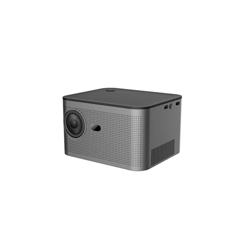 White HY350 mini portable projector with EU plug on a table