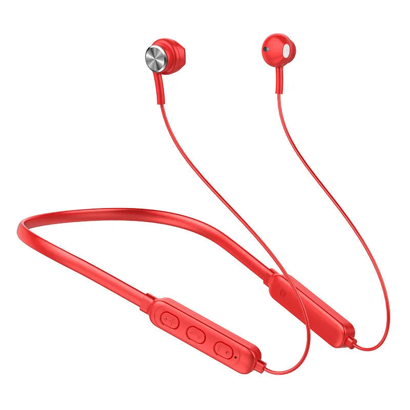Halter wireless Bluetooth headset neckband in black, plastic construction, digital display, and breathing light
