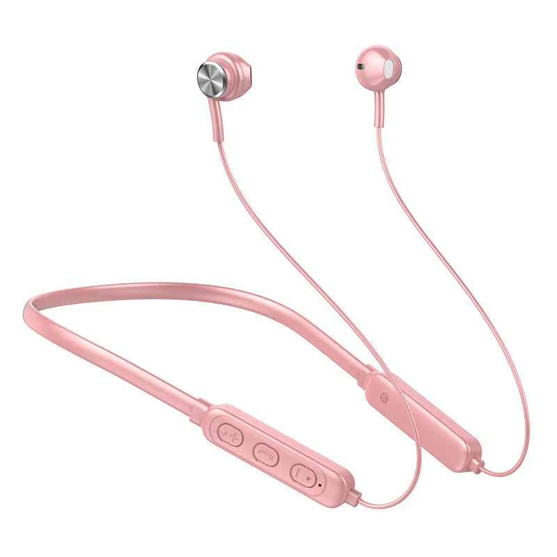 Halter wireless Bluetooth headset neckband in black, plastic construction, digital display, and breathing light