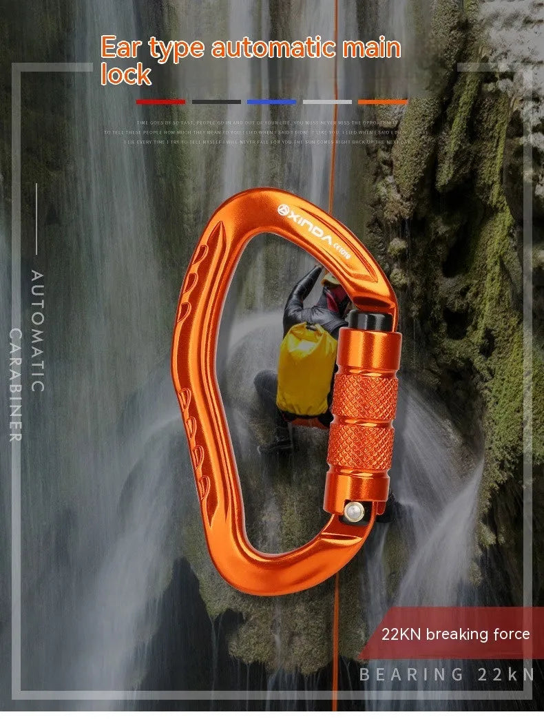 Automatic locking climbing carabiner in five colours for rock climbing equipment