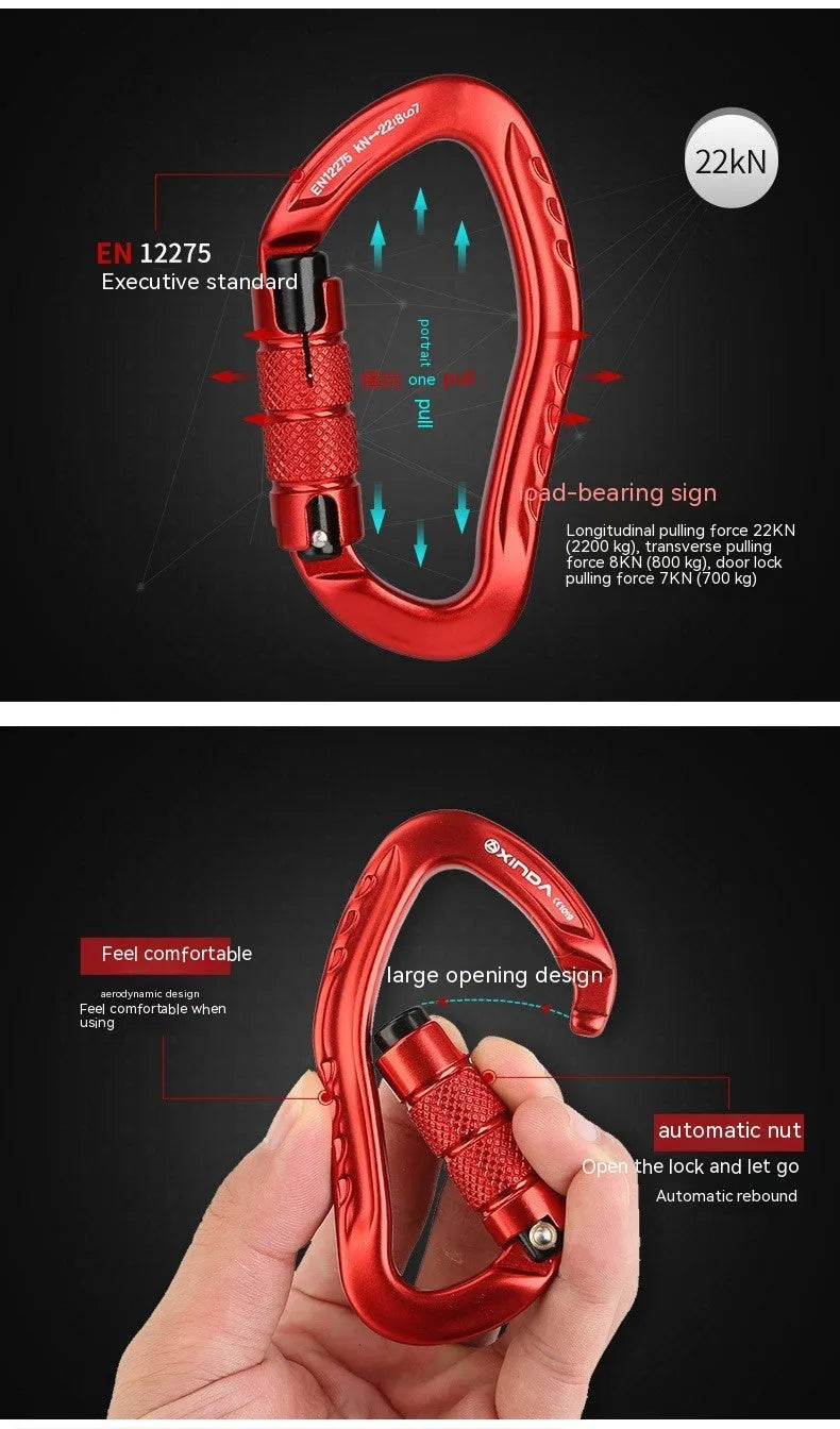 Automatic locking climbing carabiner in five colours for rock climbing equipment
