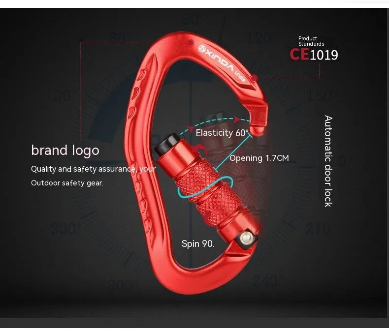 Automatic locking climbing carabiner in five colours for rock climbing equipment