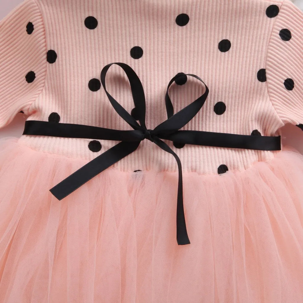 Baby girl's long sleeve black tutu lace dress for birthday parties and christenings.