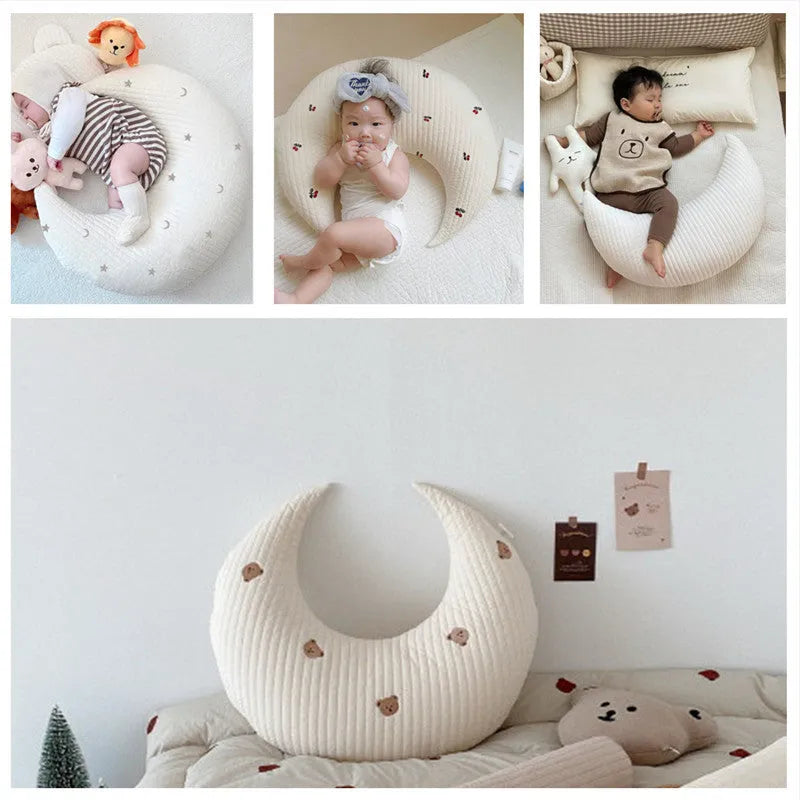 Anti-mite pure cotton nursing U-shape pillow in bear colour, 56cm x 65cm, for baby feeding and sleeping support