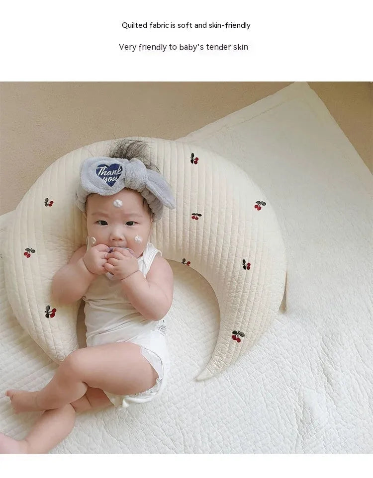 Anti-mite pure cotton nursing U-shape pillow in bear colour, 56cm x 65cm, for baby feeding and sleeping support