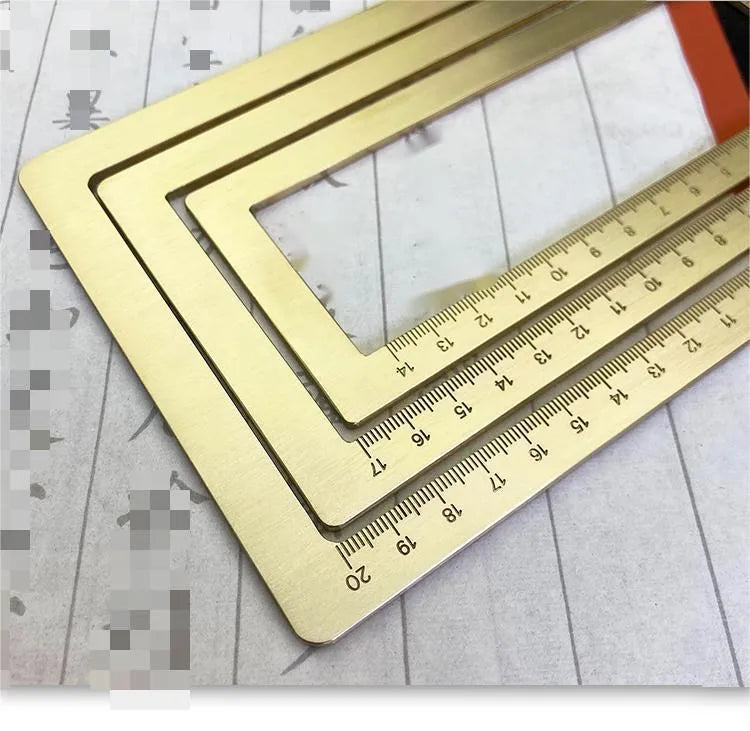 Solid brass calligraphy paper weight with carved square design for paper pressing