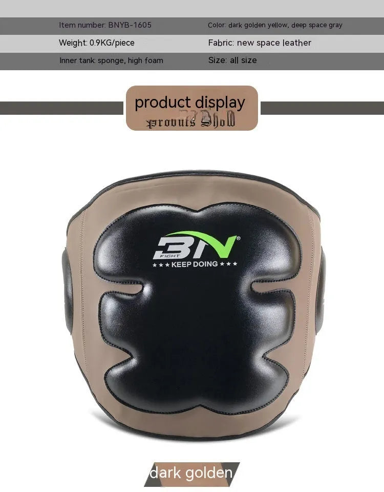 Dark grey waist-fastening boxing chest protection target pad for Sanda training.