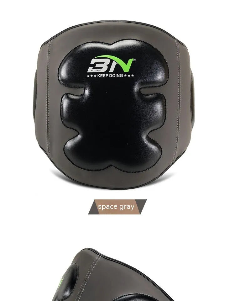 Dark grey waist-fastening boxing chest protection target pad for Sanda training.
