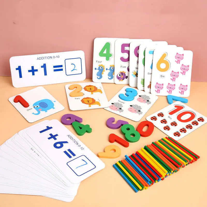 Wooden early childhood education toys in a colour box, educational aids for children
