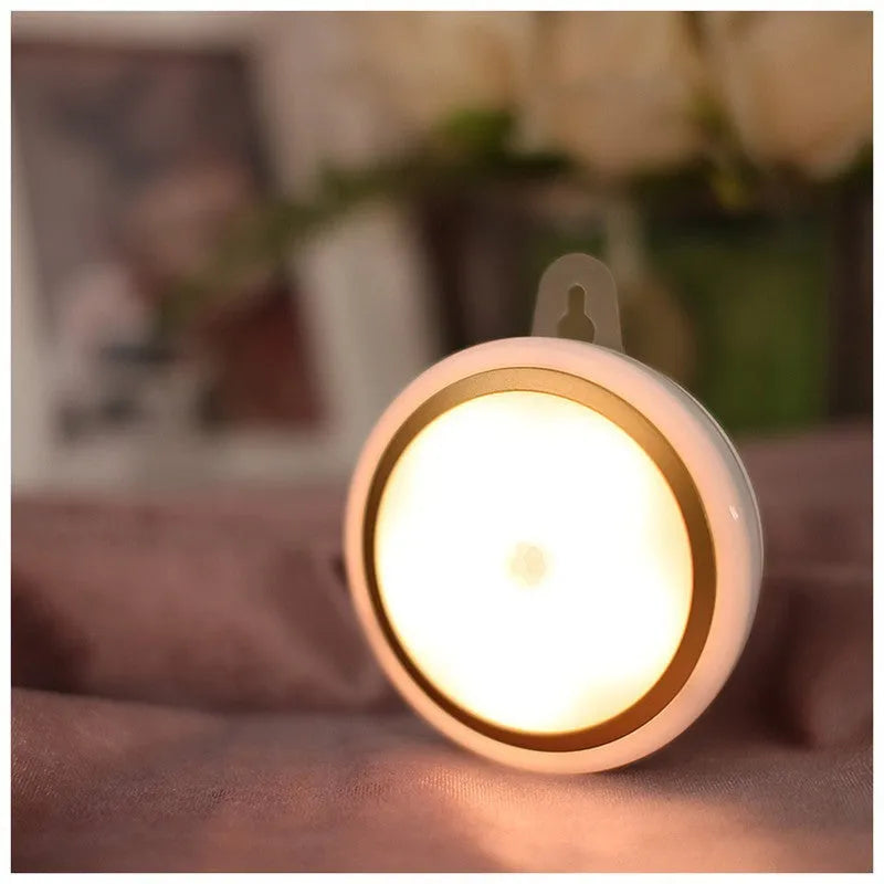 Circular white motion sensor LED light unit with 80mm diameter for cupboard or corridor