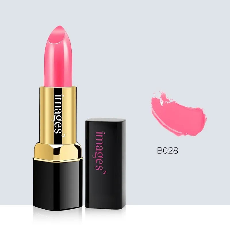 Moisturising lipstick lip gloss stick in 3.8g size, shown in a range of ten colours