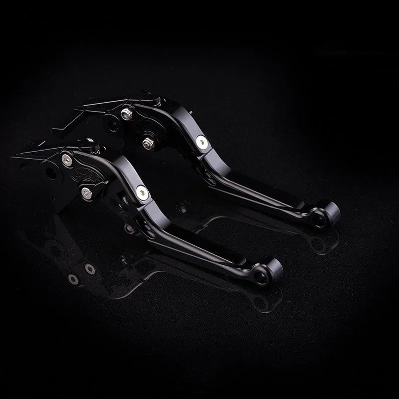 Motorcycle horn handle brake lever retrofitting kit showing adjustable mechanism and colour options