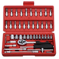 46 piece chrome vanadium steel socket set in red case with ratchet and extensions