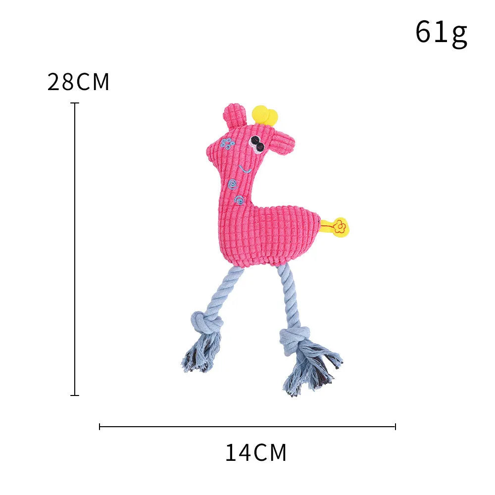 Blue deer-shaped plush dog toy with corn kernel texture