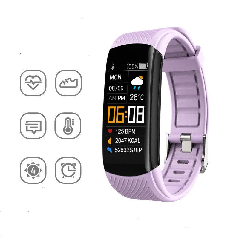 Adult silicone pedometer bracelet with 0.96-inch touchscreen display in multiple colour options