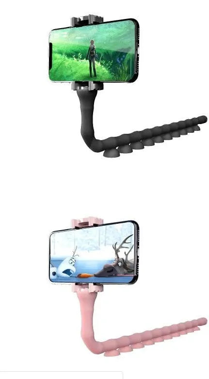Flexible lazy bracket phone holder with suction cup mount in extended position