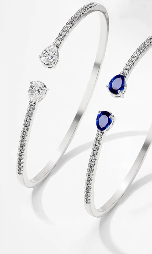 Personalised multi-zircon fashion bracelet on copper band in white and blue colour options