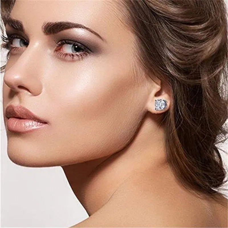 925 sterling silver earrings with round zircon stone, polished finish, drop style