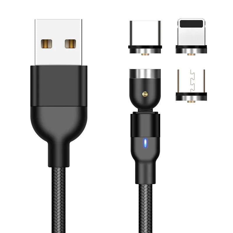 Rotating magnetic data cable in black with magnetic tip for 5V 2.4A charging only