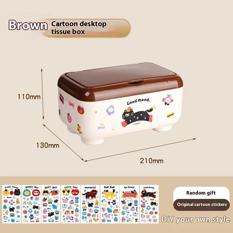 Cartoon-style red and brown plastic desktop storage organiser with 2L capacity and organisation stickers.