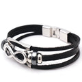 Men's Leather Bracelet Figure 8 Infinity Symbol Cowhide Retro European and American Style Unisex Black Brown Electroplated Silver Pendant Chain Independent Packaging