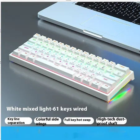 Small 61-key mechanical keyboard with wired USB connection and hot-swappable switches
