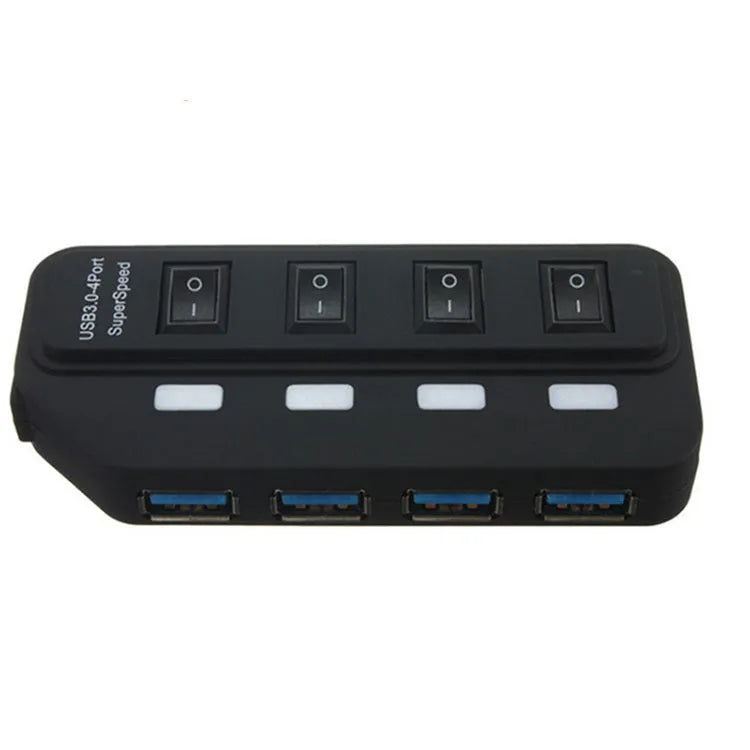Compact USB 3.0 7-port hub with overload protection, available in EU or US models