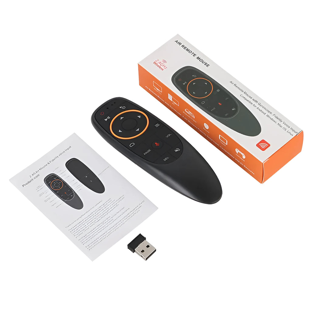G10 G10S intelligent voice remote control with silicone buttons and plastic shell.