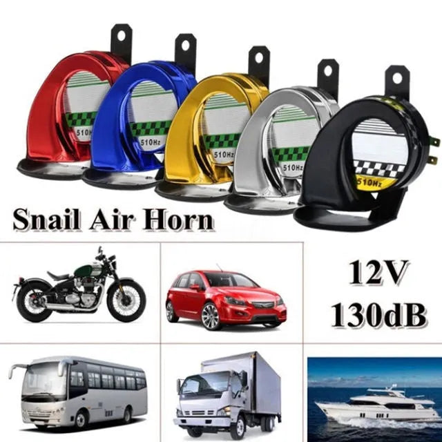 12V waterproof motorcycle snail horn in black with mounting bracket