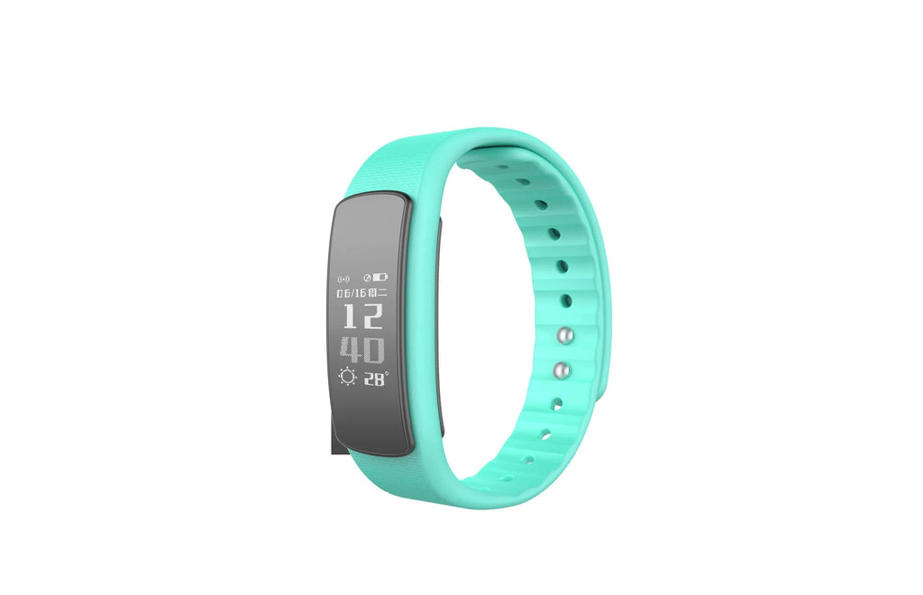 I6 smart sports bracelet with 0.96 inch screen on wrist showing fitness data display