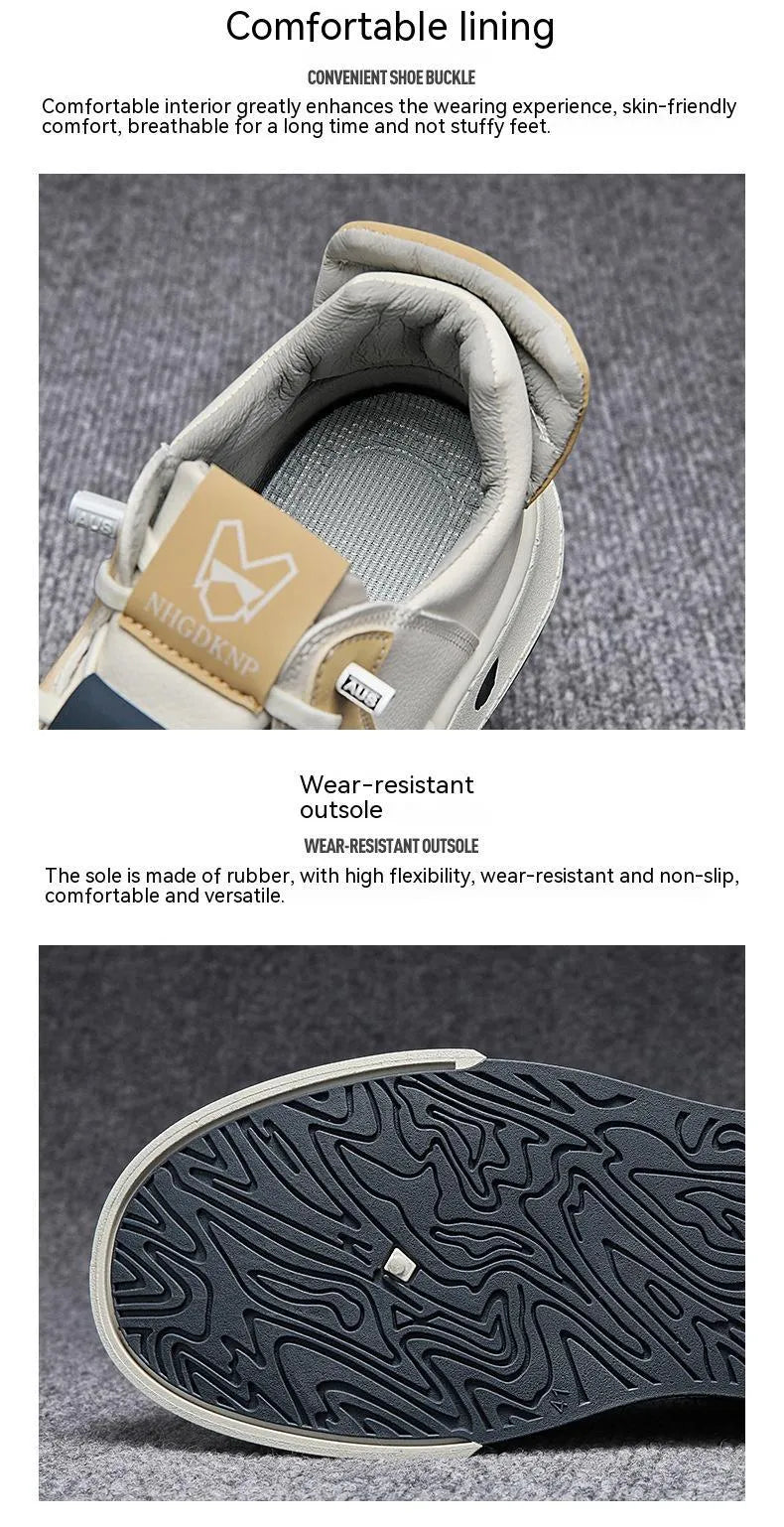Men's black and beige casual sneakers with elastic band closure and round toe design