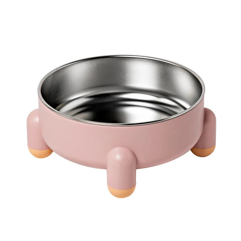 Non-slip stainless steel pet food bowl with high foot in green, pink, and white colour options