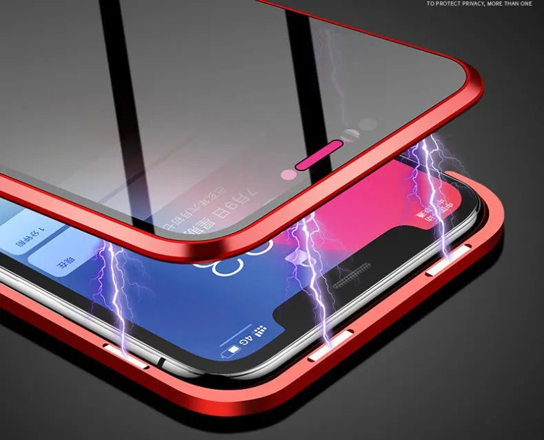 Magnetic anti-peeping phone case for Samsung Galaxy with double-sided glass construction in clamshell design