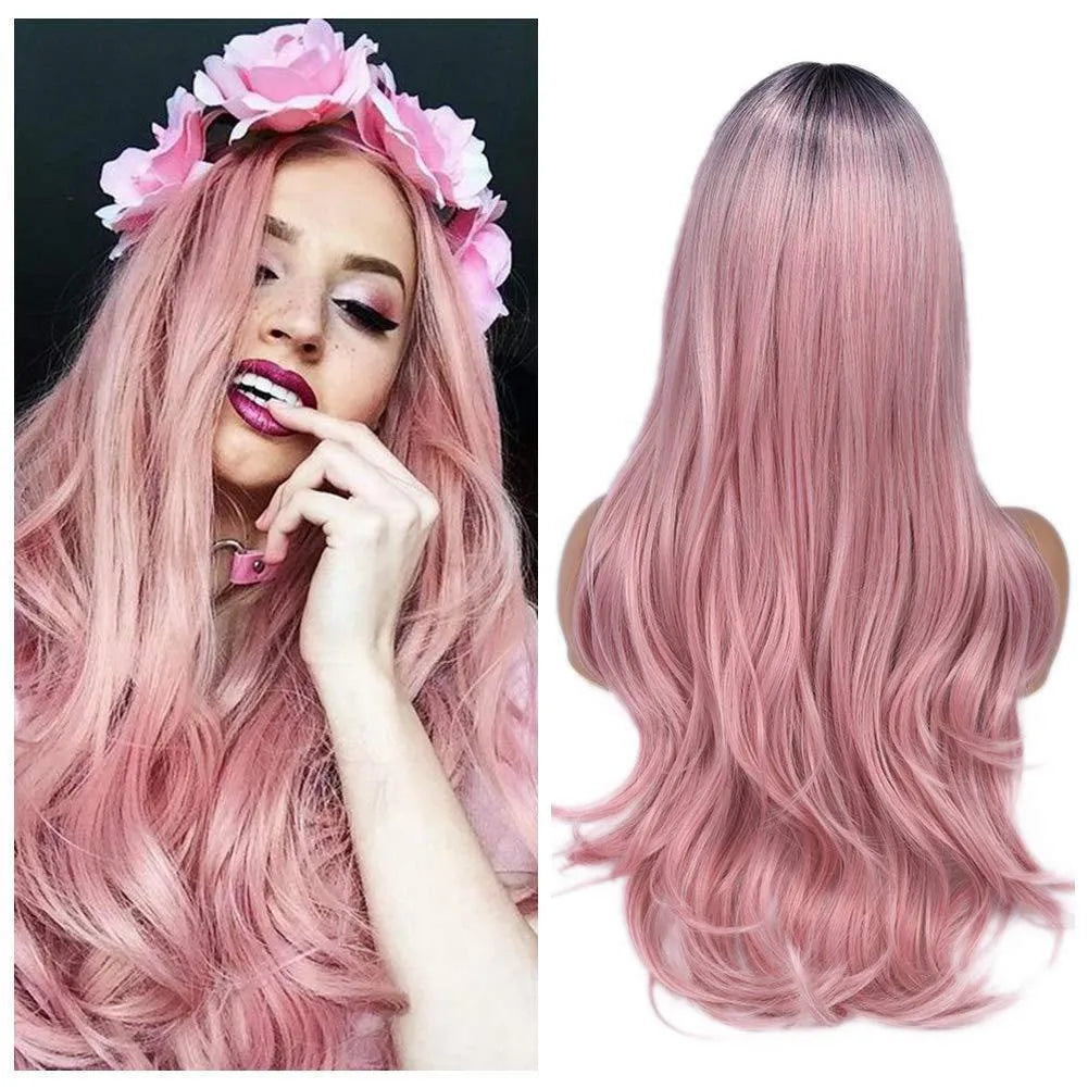 Women's blonde ombre hair black root long curly wig 61cm high temperature wire exotic style cosplay wig