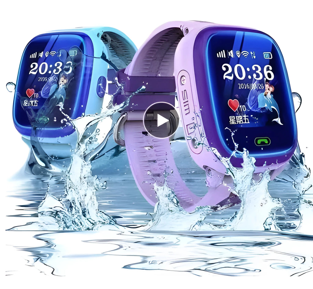 Blue children's smart watch with silicone strap showing 1.22-inch touch screen display