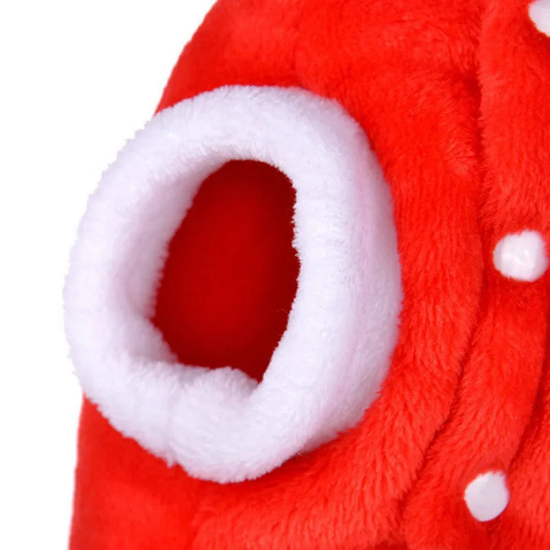Red pet flannel elk Christmas clothes made from coral fleece, shown on a white background