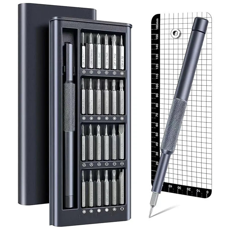 25-in-one magnetic screwdriver set with knurled handle and precision bits