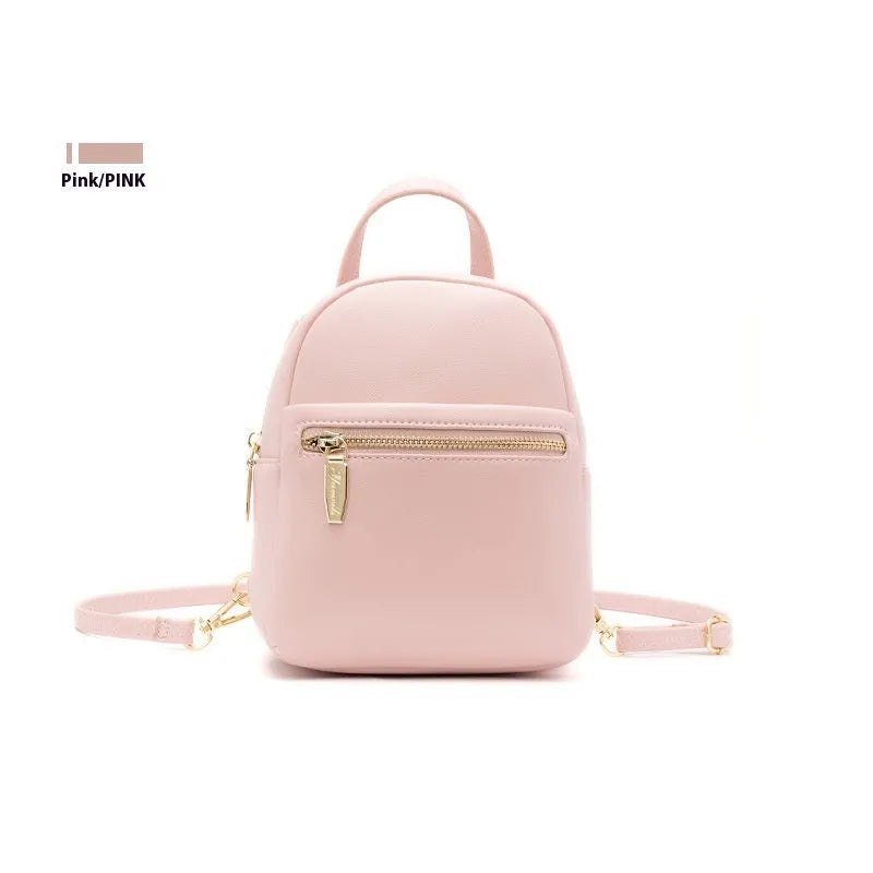 Soft PU mini backpack in street trend style with three-dimensional outer pocket, shown in one of six colour options.