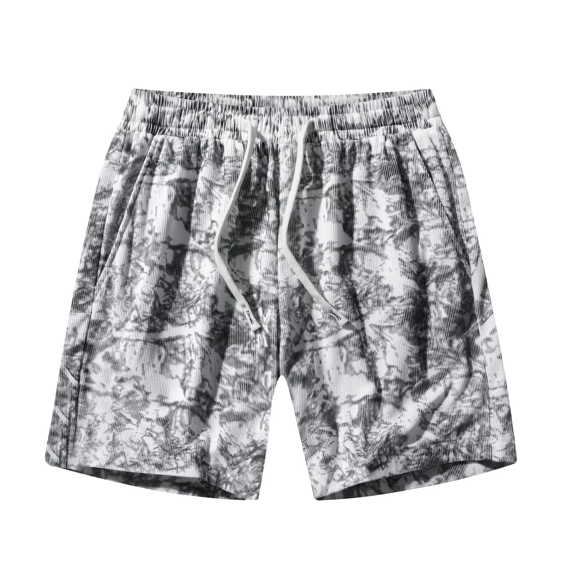 Men's camouflage pattern corduroy athletic shorts in straight cut design with micro elasticity