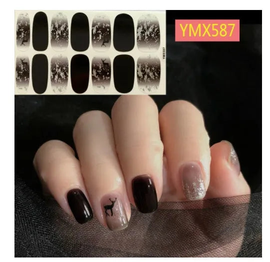 Full nail stickers set of 14 sheets showing 16 colour options in a flat lay arrangement