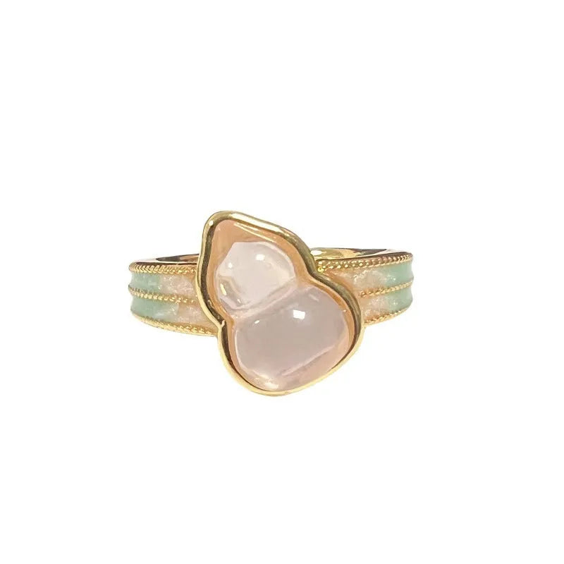 Adjustable copper ring with vintage oil dripping gourd design, zircon inlay, and floral bow shapes in New Chinese style.