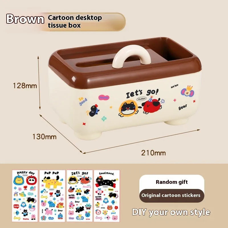 Cartoon-style red and brown plastic desktop storage organiser with 2L capacity and organisation stickers.