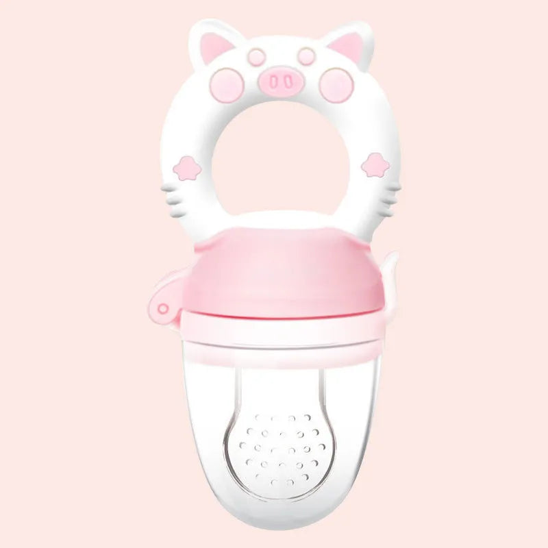 BPA-free silicone baby teether in blue, green, or pink colours showing single and triple mouthpiece design options