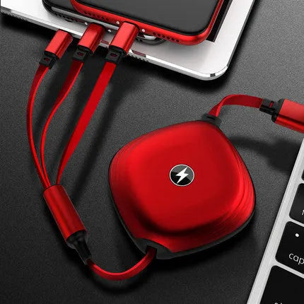 3-in-1 telescopic charging cable extended to 120 cm length with titanium alloy connectors