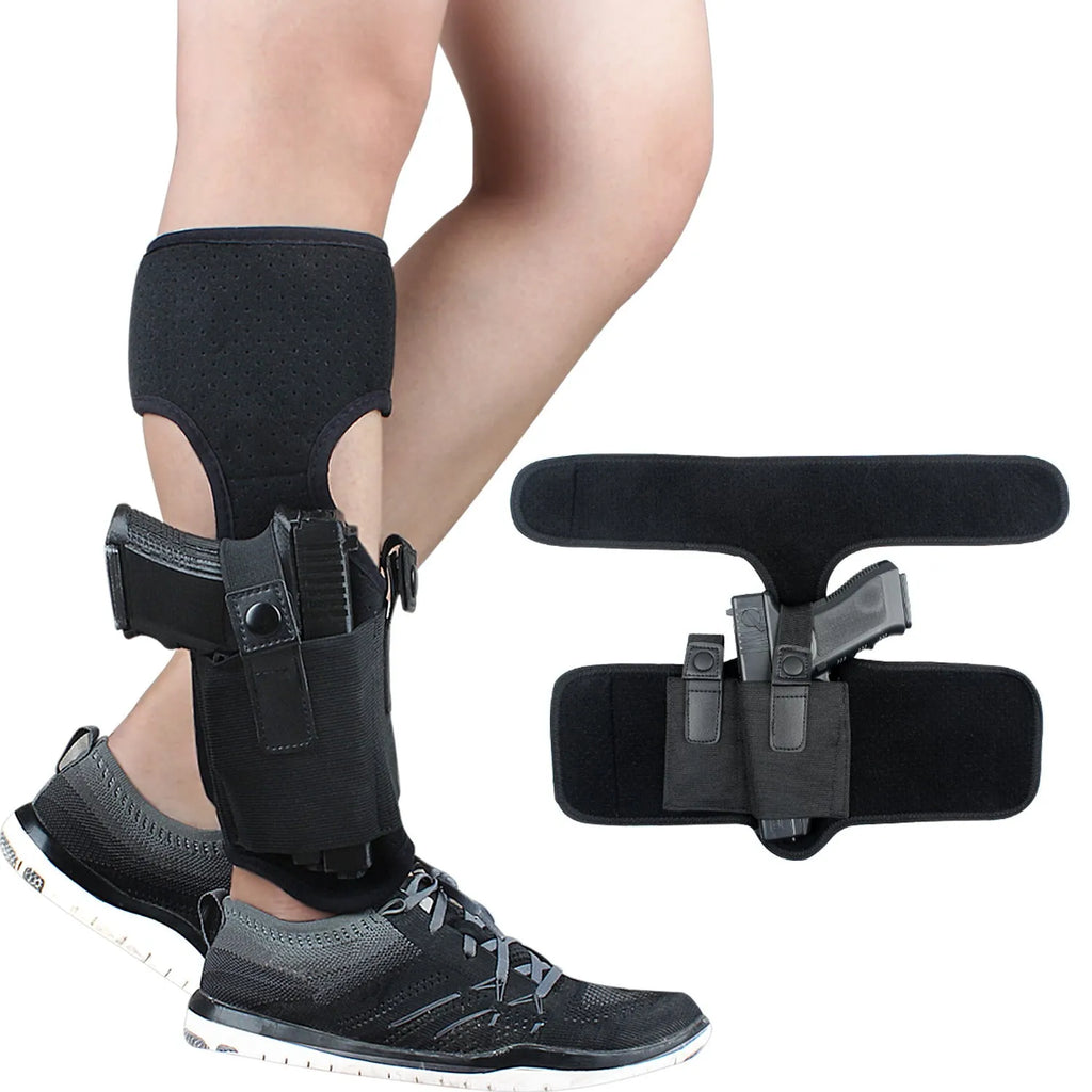 Black neoprene ankle holster for universal pistol concealment, 200g