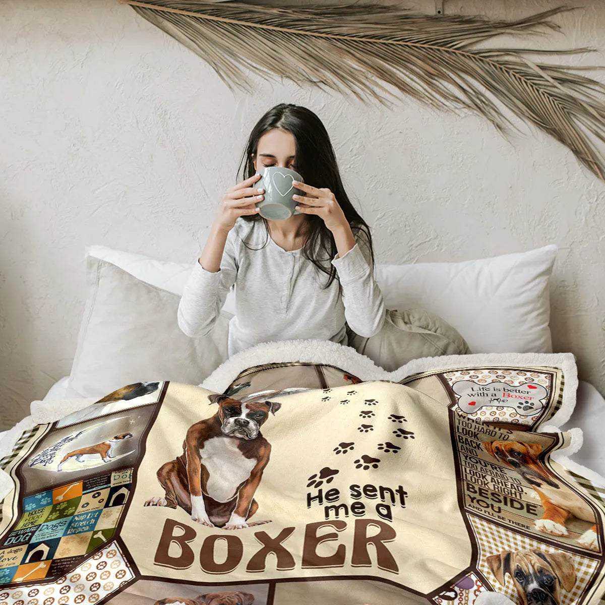 Brown sherpa fleece blanket for dogs, 60x80 inch size, hemmed edges, soft texture