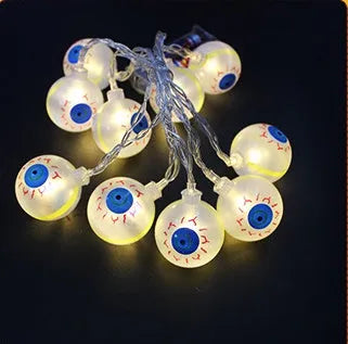Halloween LED string lights with pumpkin, ghost and bat pendants on 1.2 metre white cord